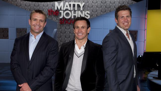 Shane Webcke, Matthew Johns and Jason Stevens at The Matty Johns Show in 2010.