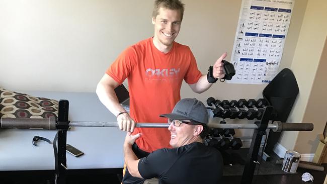 Injured BMX star Sam Willoughby  works on his rehabilitation in San Diego. Picture: Supplied.