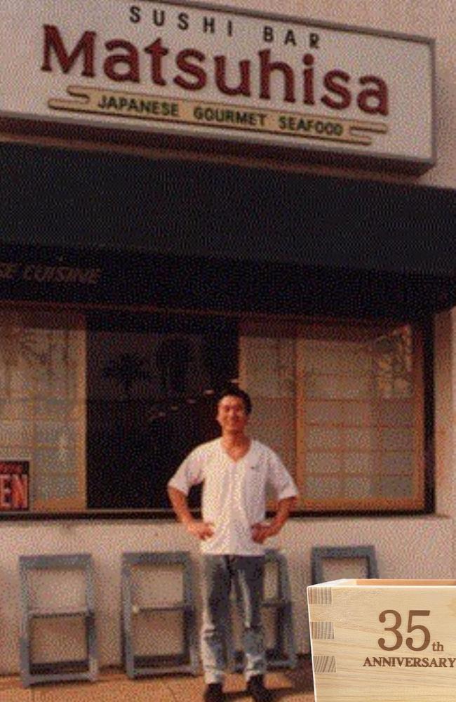 Chef Nobu out the front of his first ever restaurant – Matsuhisa in Beverly Hills, which he opened in 1987. Picture: Instagram/therealnobu