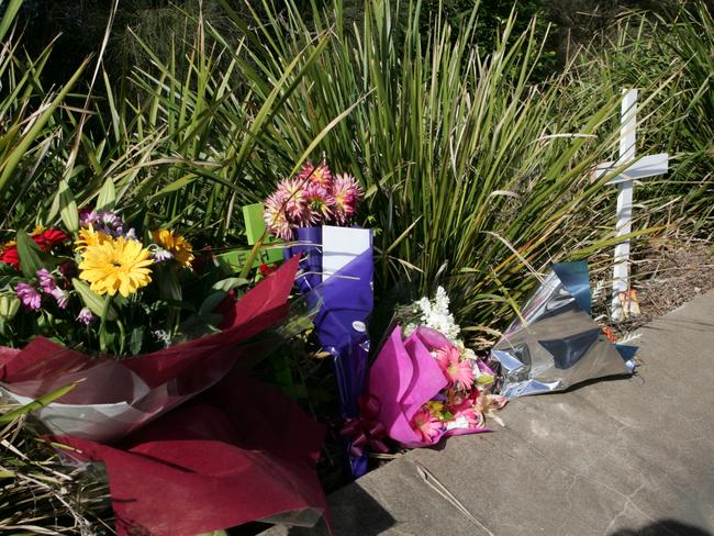 Flowers left at the Crash scene on Wyong Road.