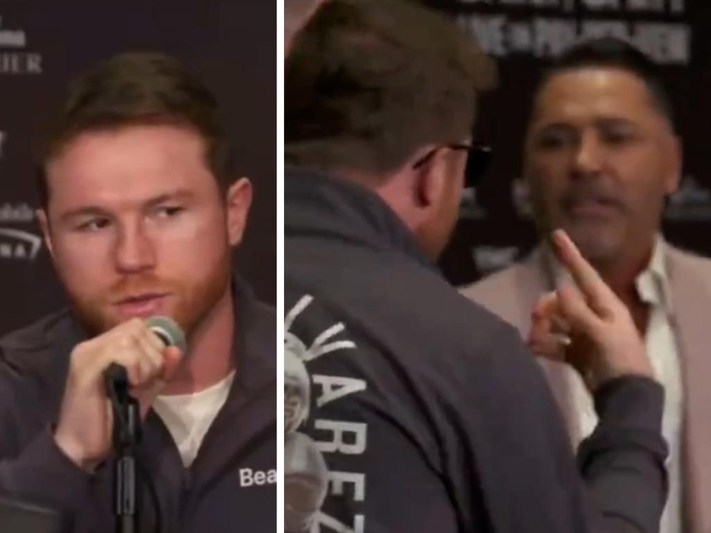 Canelo Alvarez and Oscar De La Hoya went at it in a fiery press conference. Picture: Supplied