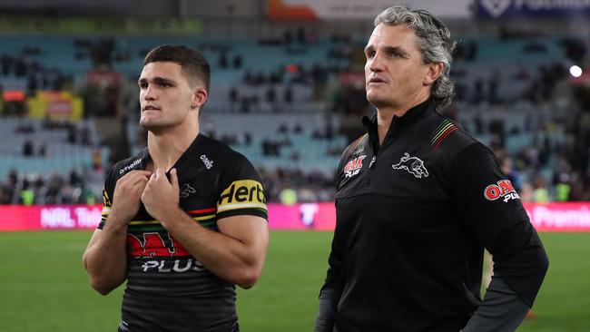 Nathan Cleary of the Panthers and Panthers coach Ivan Cleary