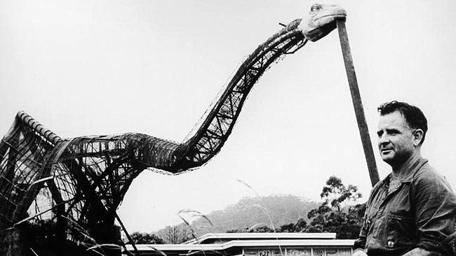 Ploddy the dinosaur under construction at the original Australian Reptile Park, Wyoming. Picture: Supplied