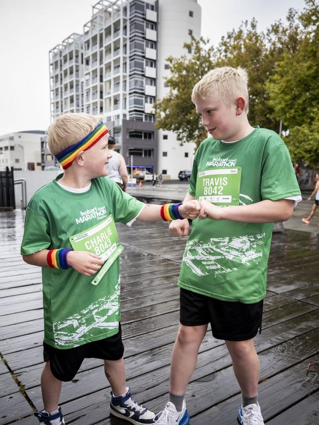 HOBART AIRPORT MARATHON 2024 Charlie Shields and Travis Shields. Picture: Caroline Tan