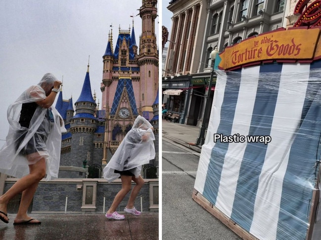 Eerie footage shows what Universal Studios looks like now while over at Disney World, tourists have been left stranded, as Hurricane Milton approaches.