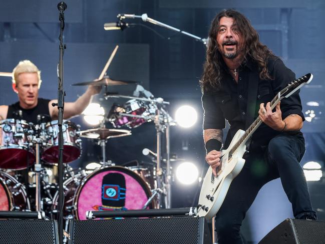 LONDON, ENGLAND - JUNE 20: Josh Freese (L) and Dave Grohl of The Foo Fighters perform on stage at London Stadium on June 20, 2024 in London, England. (Photo by Kevin Mazur/Getty Images for Foo Fighters)