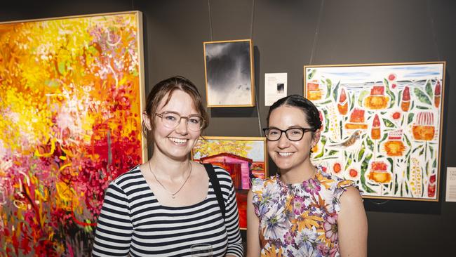 Elsie Robinson (left) and Kate Morris at The Toowoomba Gallery for the The Next Big Thing art prize and exhibition, Friday, March 1, 2024. Picture: Kevin Farmer