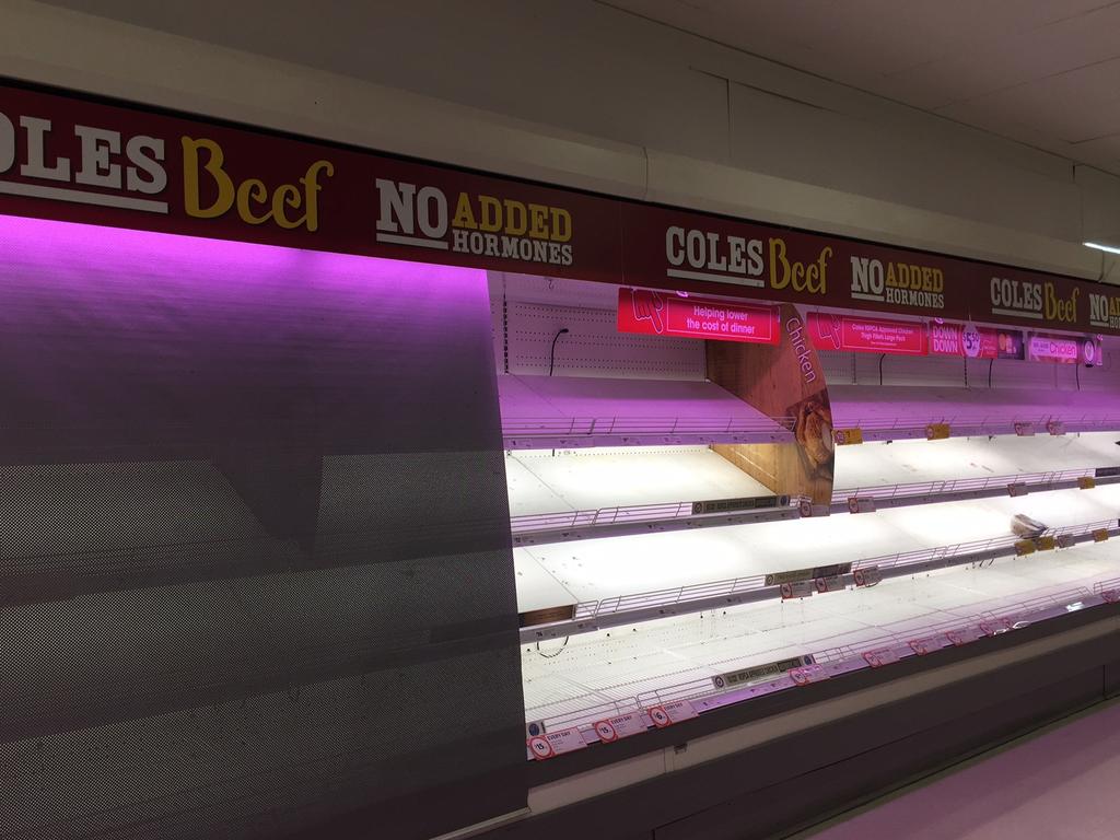 Frustrated shoppers were left empty handed when trying to purchase meat at this Coles in Sydney. Picture: Shoba Rao