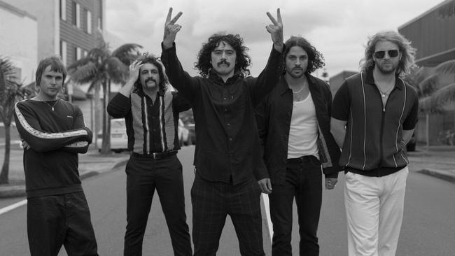 Chart-topping Sydney indie rock band Sticky Fingers, led by singer Dylan Frost (centre). Picture: supplied