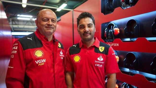 Ferrari principal Fred Vasseur and billionaire Laurence Escalante.