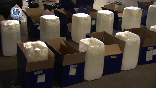 Over 800 kgs of GBL was found after a traffic stop. Picture: NSW Police