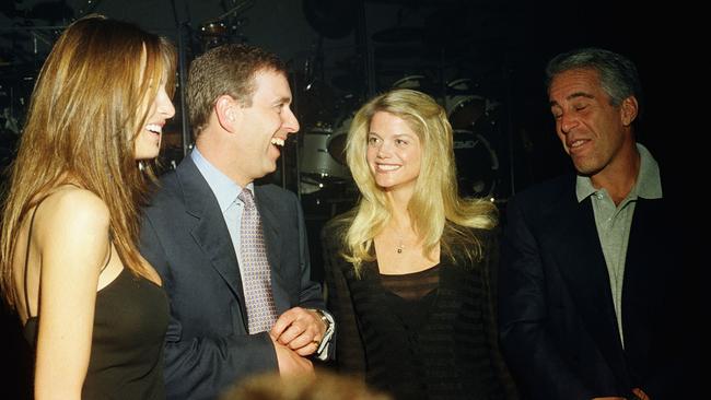 Melania Trump, Prince Andrew, Gwendolyn Beck and Jeffrey Epstein at a party at the Mar-a-Lago club, Palm Beach, Florida, February 12, 2000. (Photo by Davidoff Studios/Getty Images)