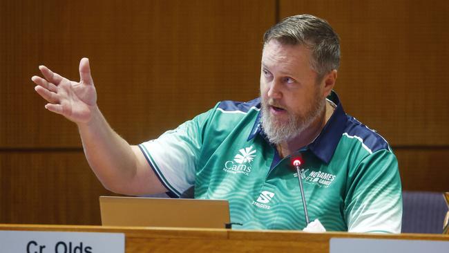 Cairns Regional Council Division 9 councillor and deputy mayor Brett Olds attends his first council ordinary meeting since being voted back in at the local government election in March. Picture: Brendan Radke