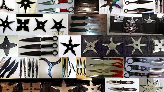 A shuddering collection of ninja stars and knives found in bags. Source: TSA