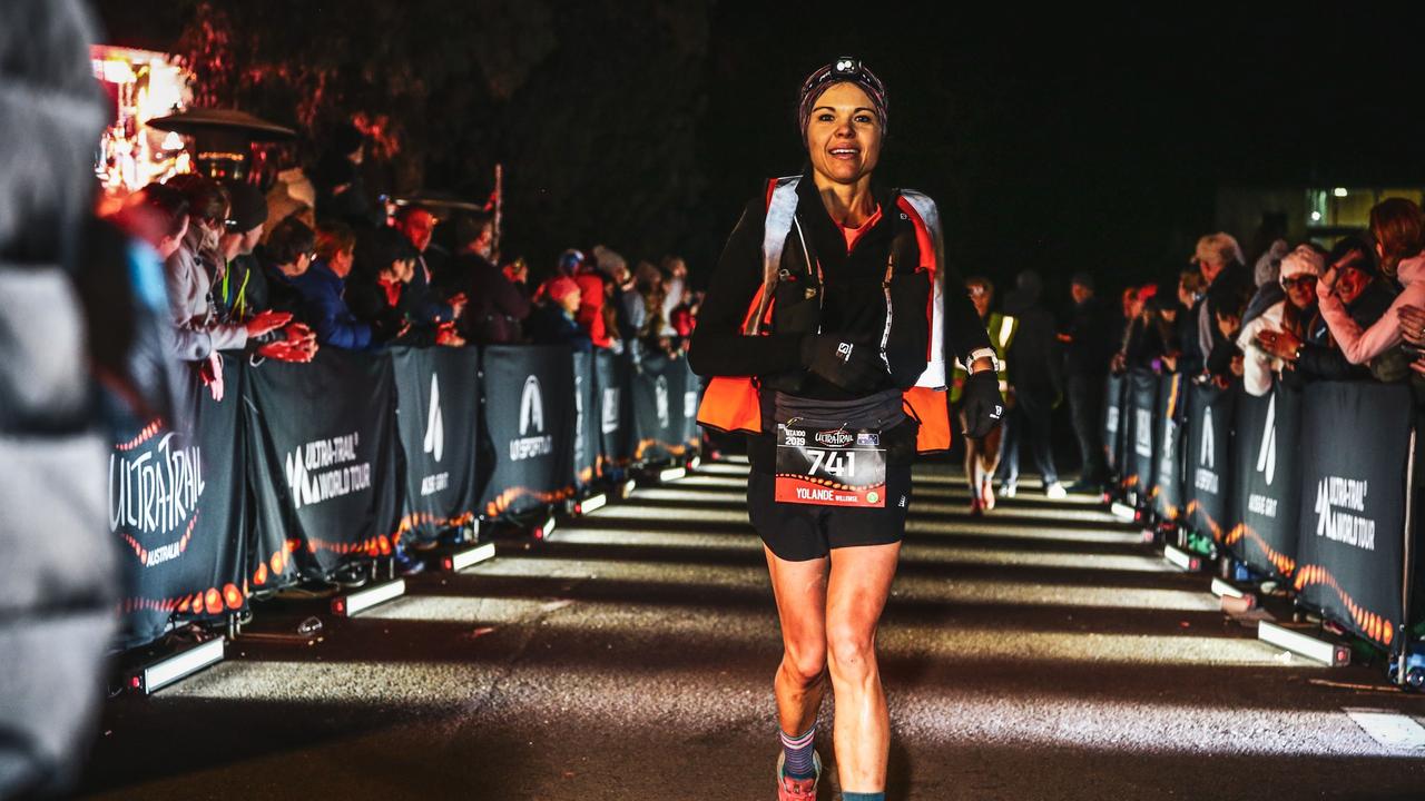 Yolande Willemse crosses the finish line of last year's Ultra Trail Australia 100km event held in the New South Wales Blue Mountains.