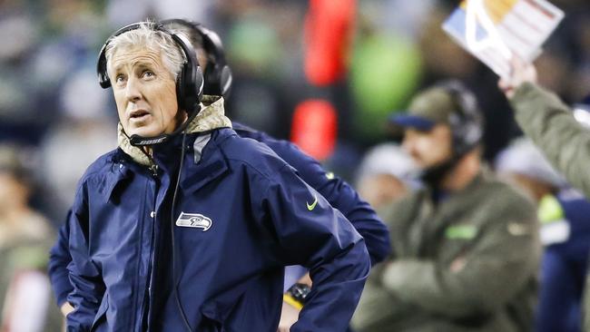 Seahawks head coach Pete Carroll looks on during the second quarter.