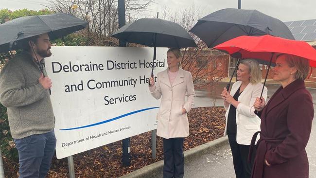 Dr Aaron Hawkins with Labor MPs Rebecca White. Anita Dow and Jen Butler in Deloraine on Tuesday, June 13, 2023.