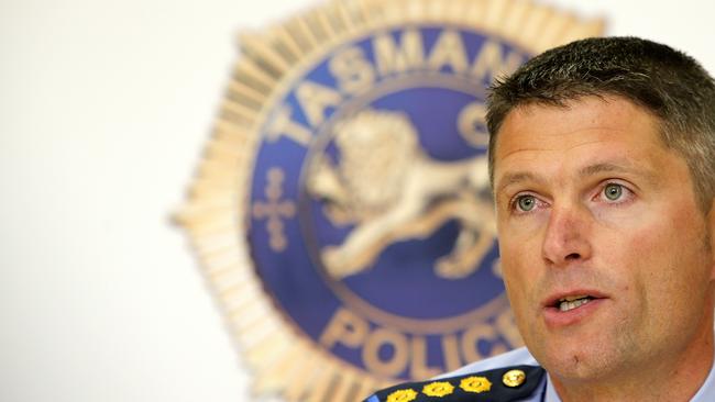 Acting Inspector Steve Jones talking to reporters at the Burnie Police Station today. Picture: CHRIS KIDD