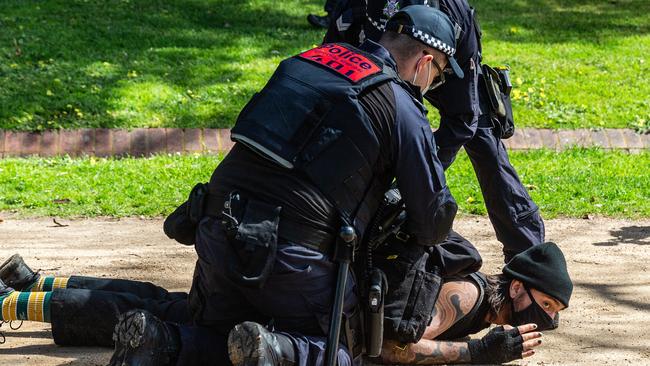 The police action followed protesters blocking traffic in Southbank. Picture: NCA NewsWire/Sarah Matray