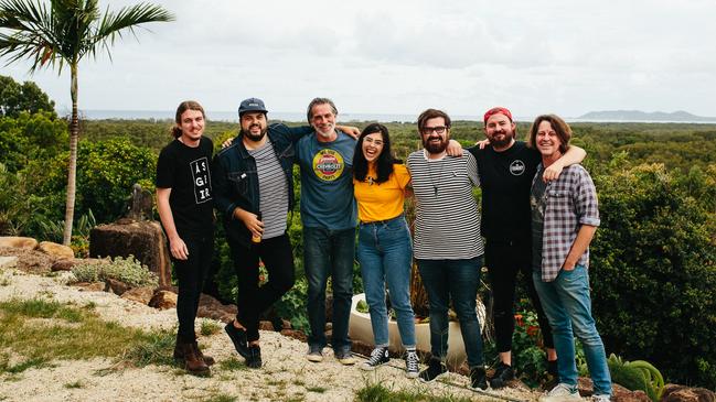 The band with DiDia (third left) and Fanning at La Cueva. Picture: Supplied