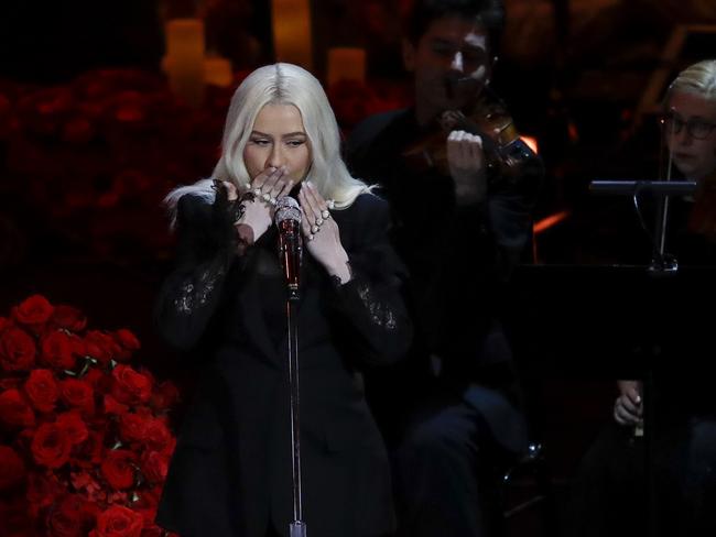 Christina Aguilera performs during the celebration of life. Picture: AP