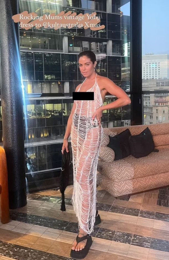 The 27-year-old’s gown consisted of sheer layers of frayed white thread and wore a pair of high-waisted black underwear. Picture: Instagram/mimielashiry