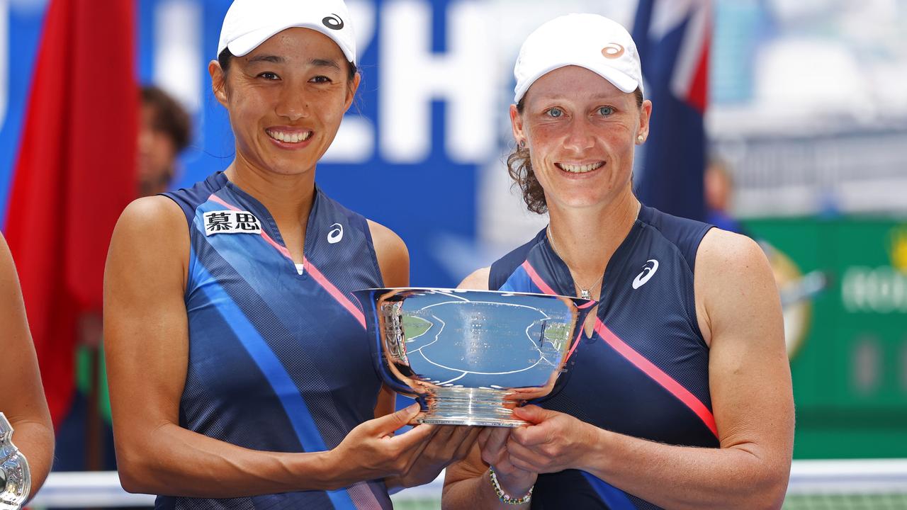 Sam Stosur (right) and China’s Zhang Shuai won the US Open doubles title in September. Getty Images