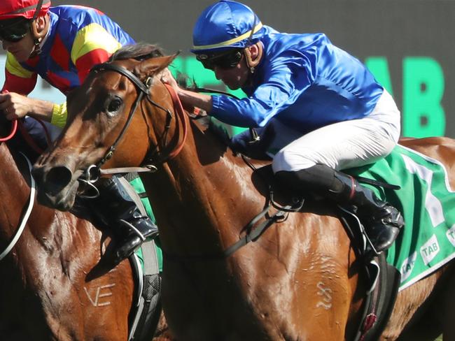 SYDNEY, AUSTRALIA - FEBRUARY 11: Nash Rawiller riding In Secret wins Race 7 TAB Light Fingers Stakes during the Inglis Millennium Day - Sydney Racing at Royal Randwick Racecourse on February 11, 2023 in Sydney, Australia. (Photo by Jeremy Ng/Getty Images)