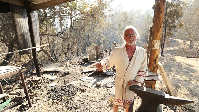 Wytaliba resident Tony Keating was lucky to only loose his sheds, but saved his home. Picture: Lyndon Mechielsen.