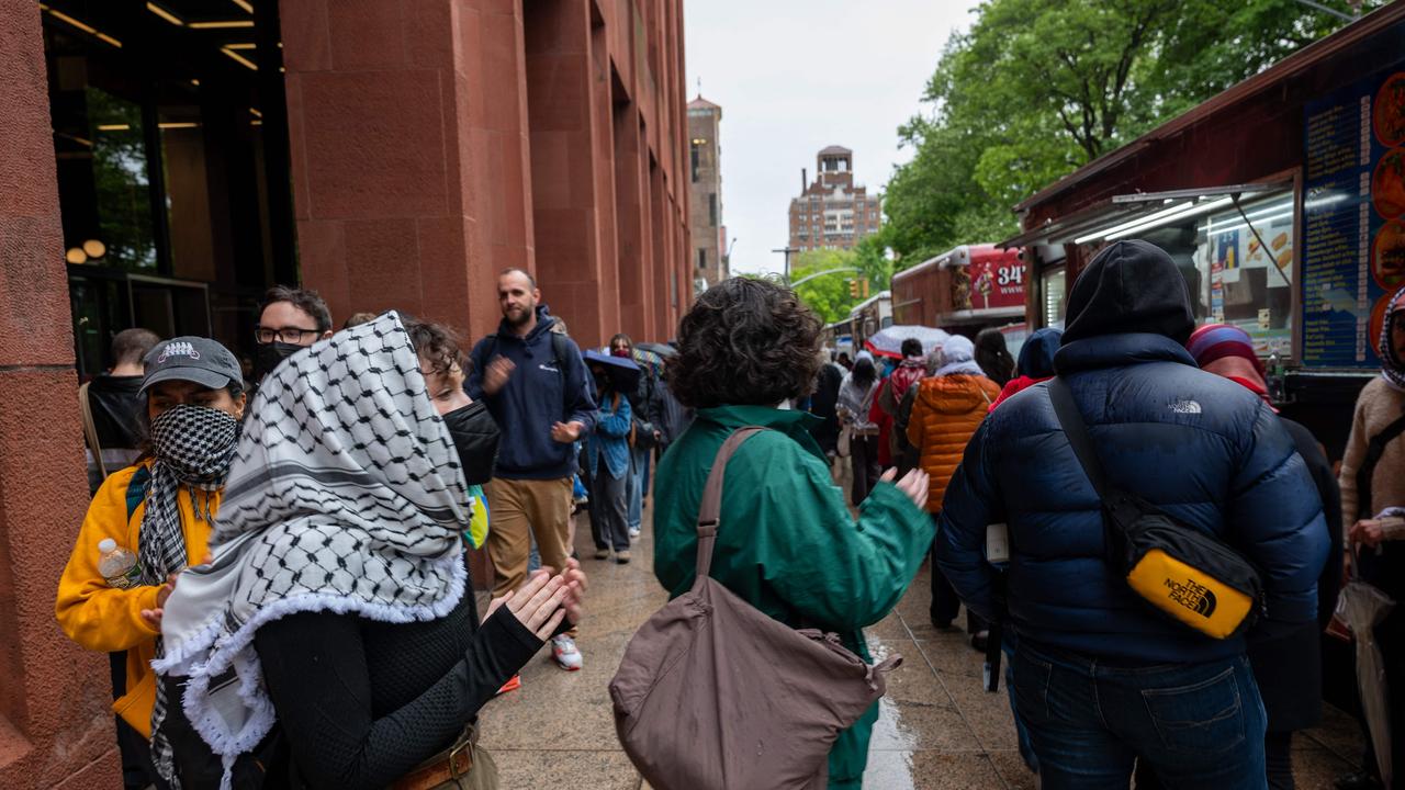 Pro-Palestinian students and other supporters gather outside of the Bobst Library at New York University (NYU). Picture: Getty