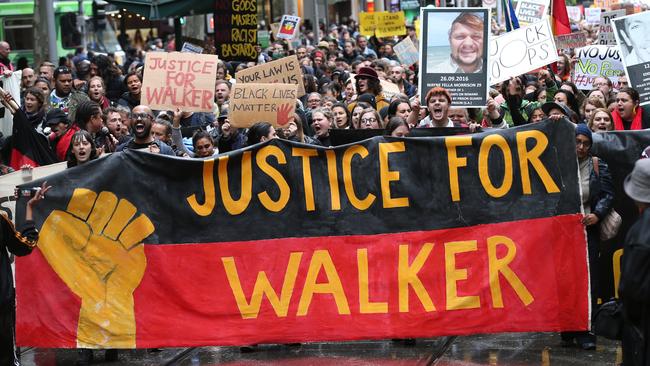 A protest in Melbourne demanding justice for Kumanjayi Walker. Picture: David Crosling