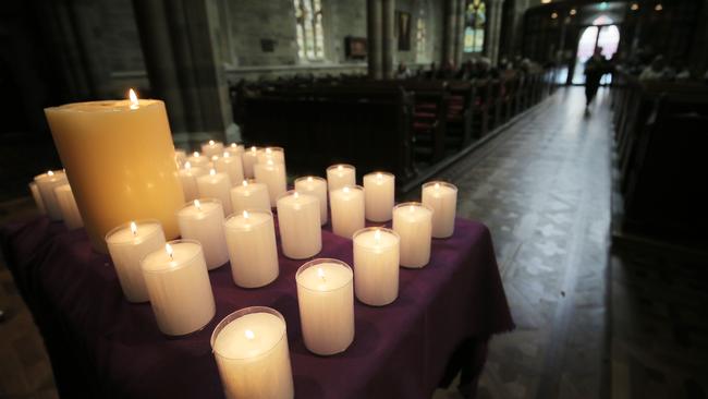 The 35 candles that were lit at the service at St David’s Cathedral. Picture: RICHARD JUPE