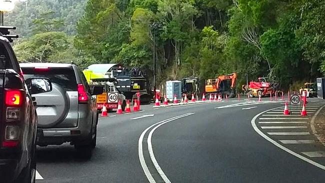 Traffic delayed at the Streets Creek roadworks site on the Kuranda Range this week. Picture: Mark Riley