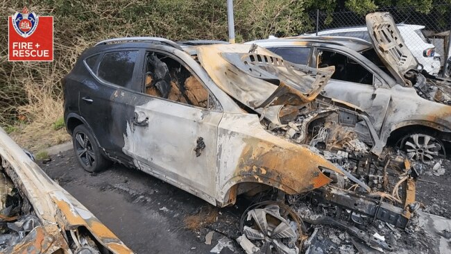 The fire initially engulfed an electric luxury vehicle before spreading to four other cars.