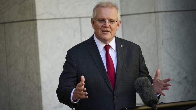 Prime Minister Scott Morrison during a press conference in Canberra. Picture: Getty