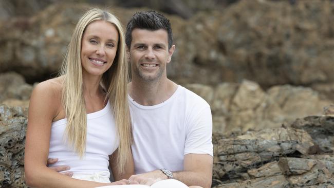 Trent Cotchin with his wife Brooke at Byron Bay. Picture: Danielle Smith