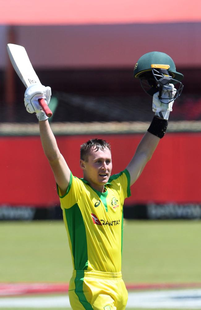 Marnus Labuschagne celebrates his 100 runs during the 3rd ODI match between South Africa and Australia at Senwes Park on March 07, 2020 in Potchefstroom, South Africa. Picture: Lee Warren/Gallo Images/Getty Images