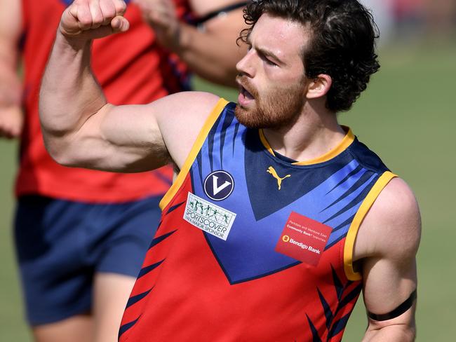 Alexander Derzekos in action during VAFA Premier B football match between Parkdale Vultures and St Bedes Mentone Tigers in Parkdale, Saturday, April 6, 2019. Picture: Andy Brownbill