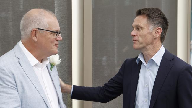 Former PM Scott Morrison and the Premier of NSW Chris Minns at the Steps for Forgiveness event, The Botanical Gardens, Sydney. Picture: Damian Shaw