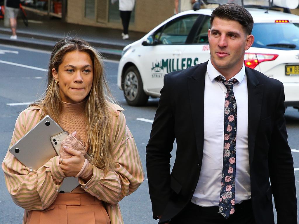 Mr Scott arrives at court with new partner Zali Fay, who plays in the NRLW. Picture: Gaye Gerard / NCA Newswire