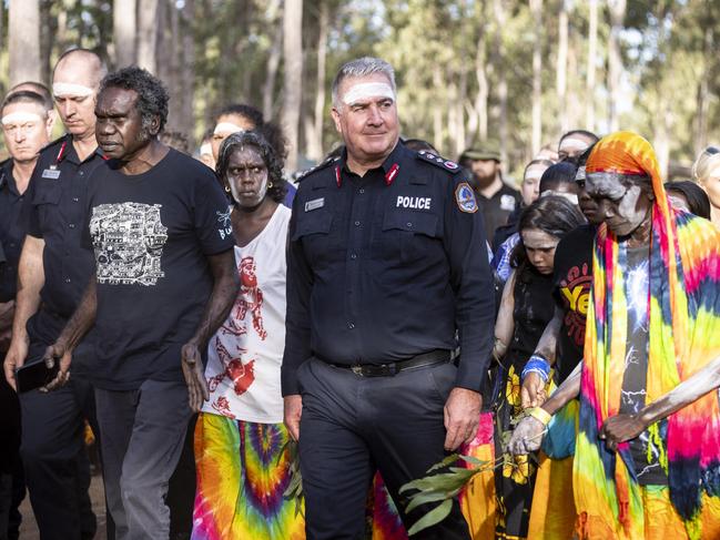 NT Police Commissioner Michael Murphy delivers an apology to First Nations people at Garma. He pledges to eliminate racism and is determined to improve relations between police and First Nations people. Photography Teagan Glenane / YYF