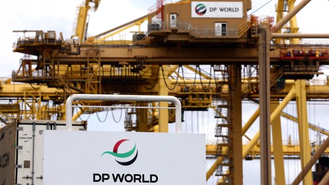 A gantry crane at DP World’s Port Botany compound. Picture: David Gray/AFP