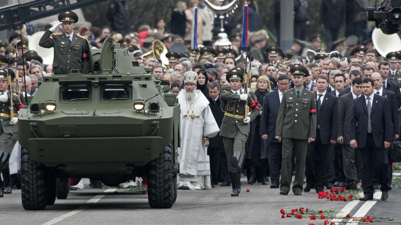 The funeral procession for former Russian leader Boris Yeltsin. Picture: AP Photo/Ivan Sekretarev