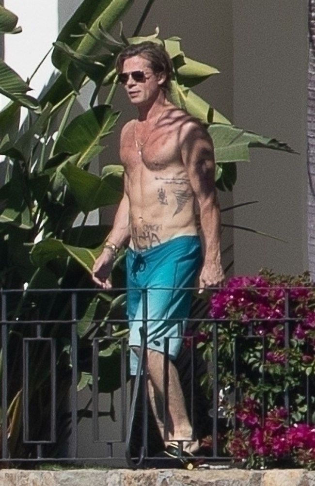 Shirtless Brad Pitt sunbathes with topless Ines de Ramon on Cabo