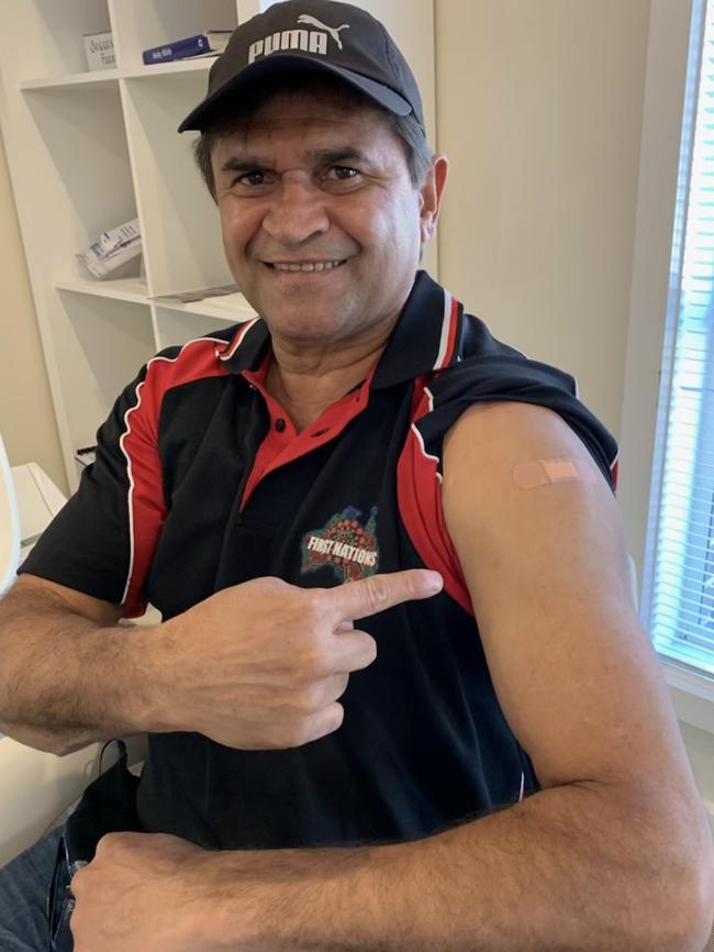 Nicky Winmar after his vaccination.