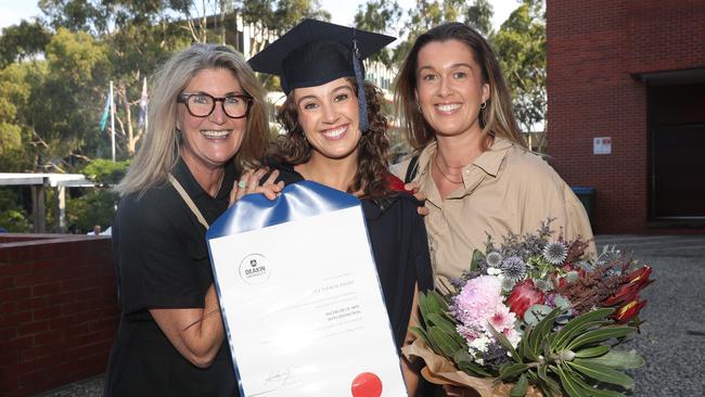 Amanda Fagan, GiGi Hayes and Mimi Hayes. Deakin School of Humanities & Social Sciences students graduated on Wednesday evening. Picture: Alan Barber