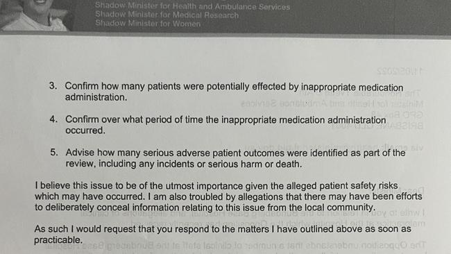 The email Ms Bates sent to the Health Minister on May 11.