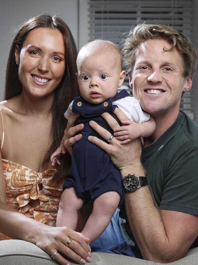 Sloane would love to run out with his little boy for his 200th game this weekend but family and friends are set to be locked out of all games due to the coronavirus. Picture: Sarah Reed.