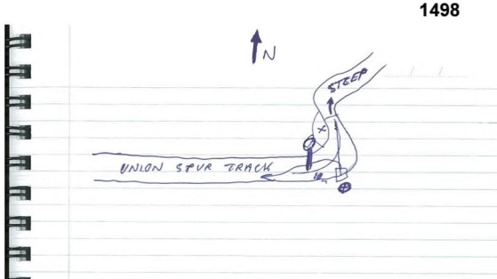 Lynn drew a map of the site off Union Spur Track where he dumped and later burned the bodies of Carol Clay and Russell Hill. Picture: Supplied/ Supreme Court of Victoria.