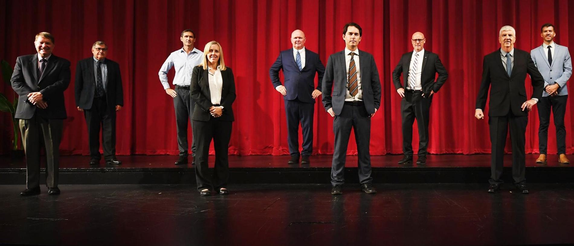 Fraser Coast Regional councillors (L) David Lee, David Lewis, Zane O'Keefe, Jade Wellings, Denis Chapman, George Seymour, Darren Everard, Phil Truscott, Paul Truscott, James Hansen and Daniel Sanderson.